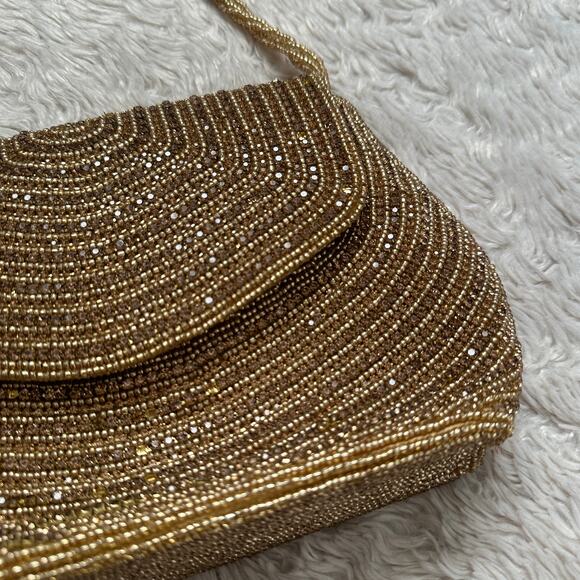 Vintage 60s Gold Fully Rhinestone / Beaded Handbag / Crossbody Purse - Picture 8 of 9